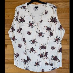 Cream Floral Long Sleeve Henley Tee